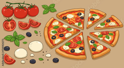 Delicious Pizza Slices with Fresh Ingredients Ready to be Enjoyed for Dinner