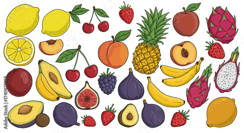 Vibrant Assortment of Colorful Cartoon Fruits for Healthy Eating and Culinary Designs