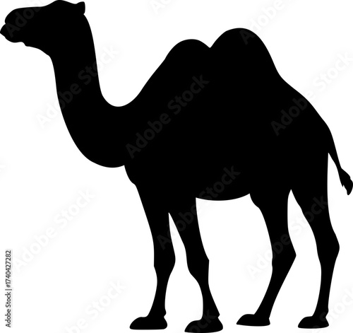 Camel standing silhouette isolated black vector icon illustration image decal design