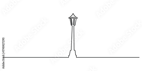 Street lamp continuous one line drawing. Single line drawing of classic streetlight. Simple street lamp illustration perfect for city posters and vintage design