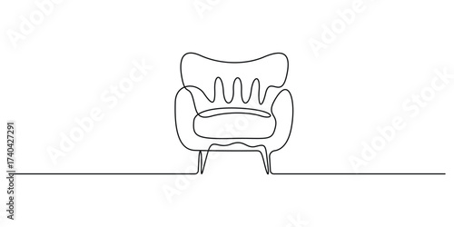 Continuous one editable line drawing of Armchair. Single line art Chair. Doodle vector illustration