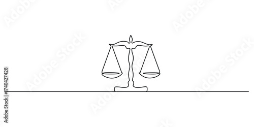 Continuous one editable line drawing of Justice scale. Single line art judge scale. Doodle vector illustration