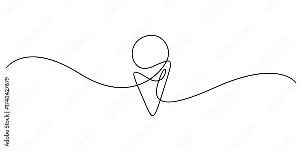 Obraz premium Cone ice cream continuous one line drawing graphic illustration