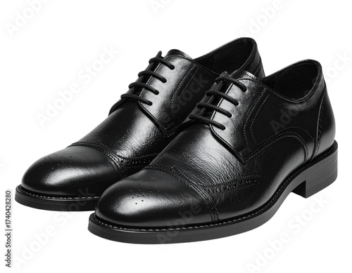  Elegant Formal Black Leather Shoes with Laces Isolated