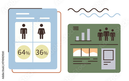 Charts featuring gender distribution percentages and infographic panels including graphs and icons. Ideal for data analysis, business reports, social studies, education, presentations, research