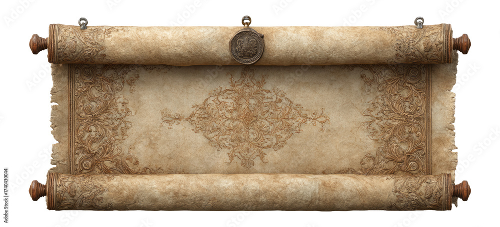 Obraz premium Antique Scroll with Ornate Design on Transparent Background for Clipart Use
