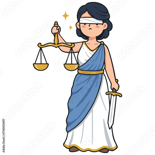 This clean, contemporary illustration of Lady Justice embodies impartial law and order. Perfect for legal presentations, educational materials, or editorial content seeking a clear message of fairness