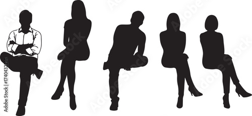 Diverse silhouettes of people sitting in various poses on