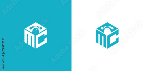 MC Initial Letter Logo in Hexagon Shape with Bubbles design
