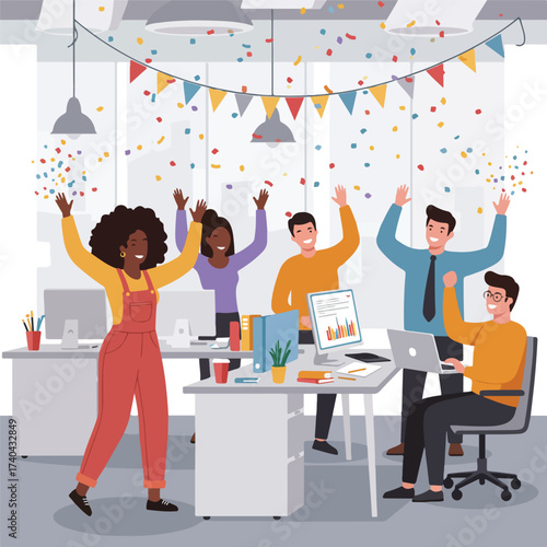 Happy Diverse Business Team Celebrating a Successful Project.
