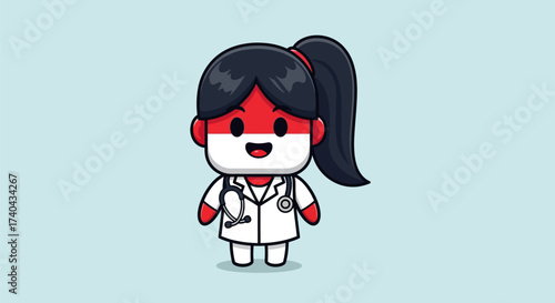 Cartoon Doctor with Indonesian Flag Design on Face and Uniform.