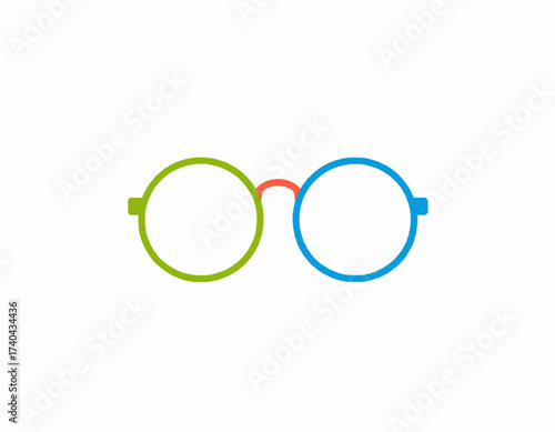 Round eyeglasses simple line art green blue lenses optical style vision care high quality professional