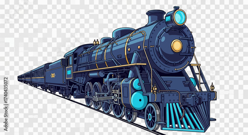 Detailed Illustration of a Classic Blue Steam Train Engine 2.