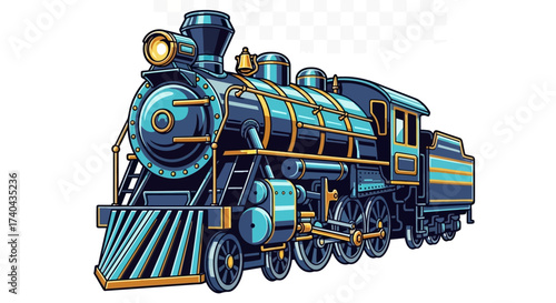 Detailed Illustration of a Vintage Steam Train Engine.