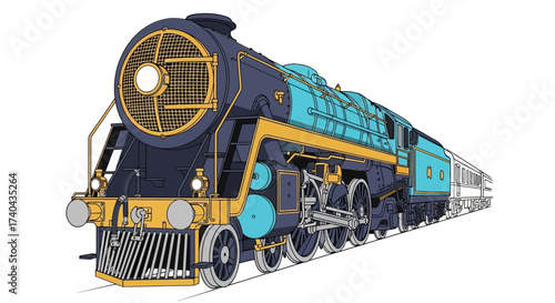 Detailed Illustration of a Vintage Steam Train with Ornate Design.