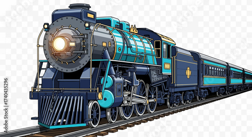 Detailed Image of a Classic Blue and Teal Steam Train.