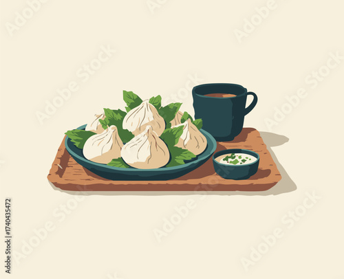 Illustration Mandu Korean Dumplings