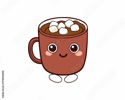 cartoon Hot chocolate mug with marshmallows, cozy winter drink illustration 