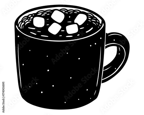 Hot chocolate mug with marshmallows, cozy winter drink illustration isolated on white background