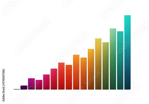 Colorful bar chart showing upward trend isolated on transparent background