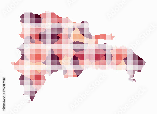 Dominican Republic dotted map. Digital style map of the country on white background. Dominican Republic shape with square dots. Colored dots style. Small size squares. Creative vector illustration.