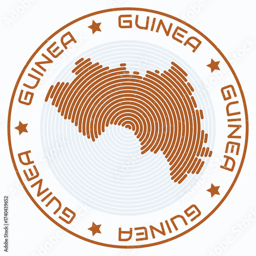 Guinea map with round title. Country shape rings. Guinea text around the country boundary shape. Creative vector illustration.