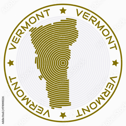Vermont map with round title. State shape rings. Vermont text around the state boundary shape. Stylish vector illustration.