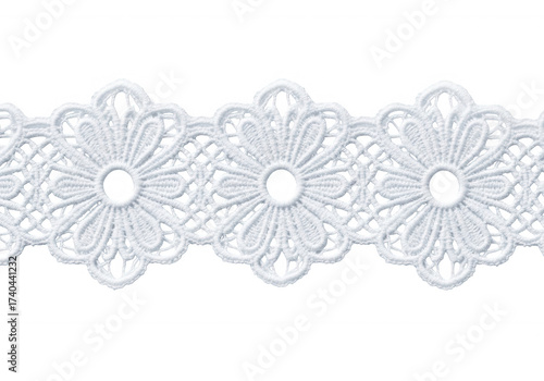 White floral lace trim isolated on a transparent background