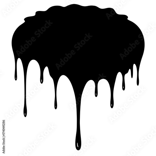 Black Viscous Fluid Drips Dramatic Liquid Effect on White Background Vector Illustration