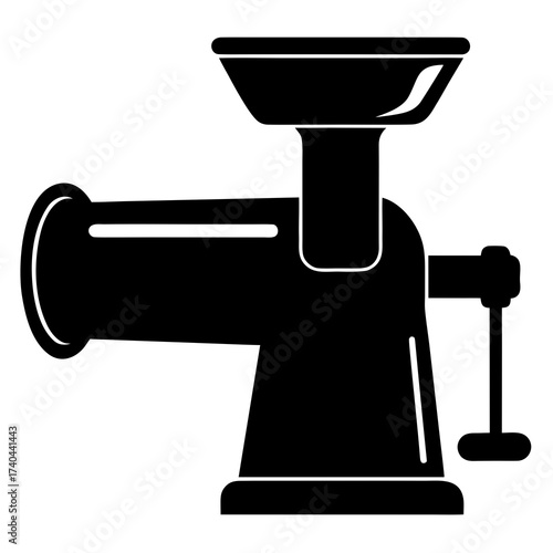 A silhouette of a minimalist meat grinder, focusing on its essential mechanism: a motor housing and a grinding head.