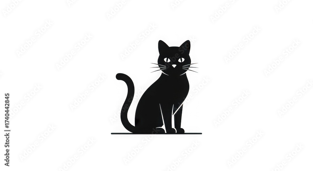 Fototapeta premium Minimalist Black Cat Outline Illustration On Dark Background
