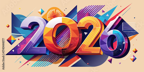Vibrant future! Get this stunning '2026' design for your projects. Ideal for event covers, merchandise, or social media content that wants to stand out.