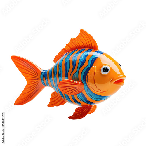 Colorful, stylized fish illustration in orange and blue, isolated on black