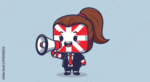 Cartoon Character with North Macedonia Flag and Megaphone.