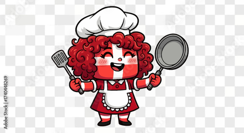 Cartoon Chef Character with Swiss Flag Design Holding Pan and Spatula.