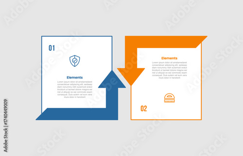 2 elements infographic comparison diagram with square box with arrow clash with opposite comparison with 2 step for slide presentation