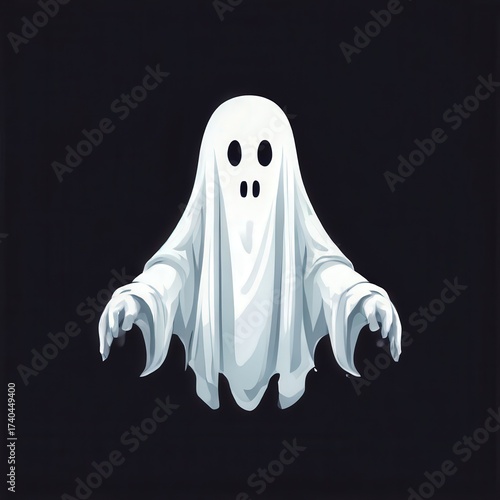 an AI Image Generator, Illustration of a Friendly Ghost in a White Sheet Costume Floating