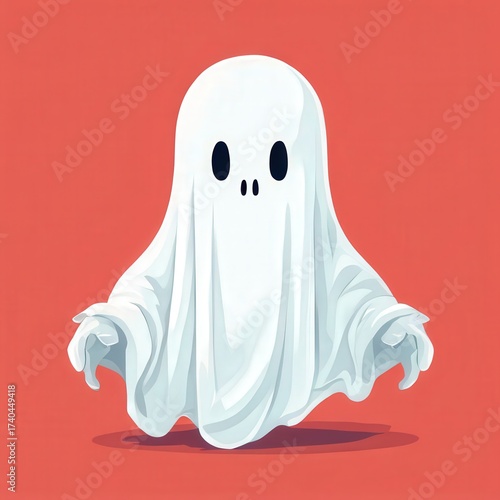 an AI Image Generator, Illustration of a Friendly Ghost in a White Sheet Costume Floating