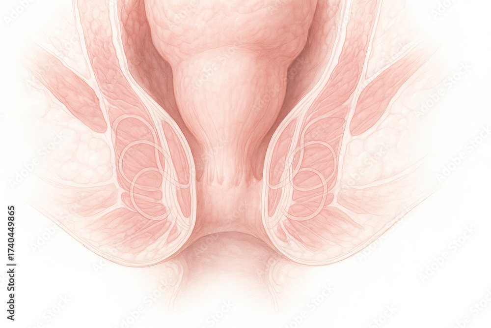 Fototapeta premium Anatomical illustration of the anal canal and sphincters