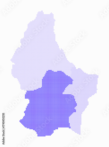 Luxembourg dotted map. Digital style map of the country on white background. Luxembourg shape with square dots. Colored dots style. Small size squares. Vibrant vector illustration.