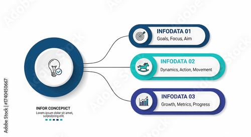 Modern business infographic for data visualization showing goals, action and growth, perfect for presentations, reports and strategic planning materials