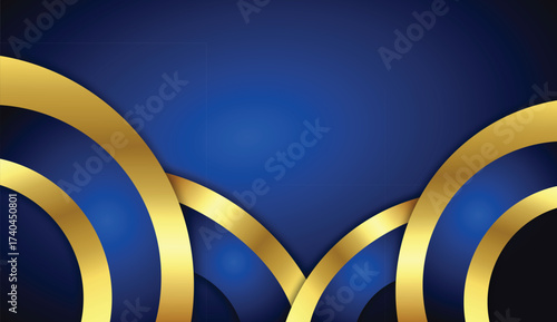 Luxury Blue and Gold Abstract Background Set with Elegant Curved Shapes