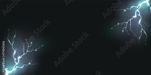 Elegant Thunder and lightning isolated on black background. vector