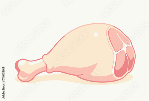 A cartoon drawing of a chicken leg with a bone sticking out of it. The bone is pink and the leg is white
