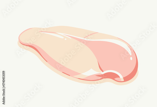 A pink chicken breast is shown on a white background. The image is of a piece of meat, and it is the main focus of the picture