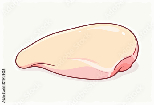 A cartoon drawing of a chicken breast. The drawing is in a white background. The chicken breast is cut in half and is shown in its entirety