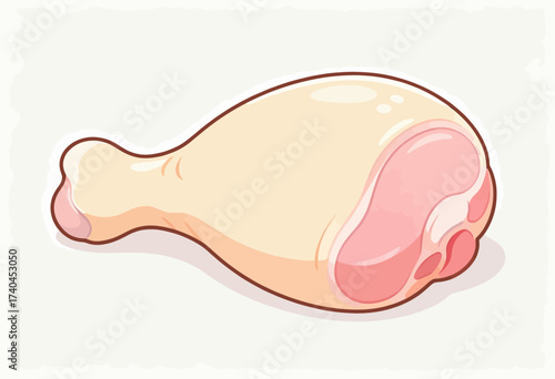 A cartoon drawing of a chicken leg with pink meat. The drawing is in black and white and has a simple, clean look
