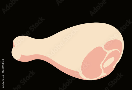 A cartoon of a chicken leg with a pinkish hue. The leg is cut off and the bone is visible