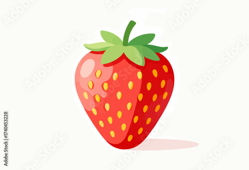 A red strawberry with a green stem. The strawberry is the main focus of the image. The color of the strawberry is bright and vibrant, which gives the image a cheerful and lively mood