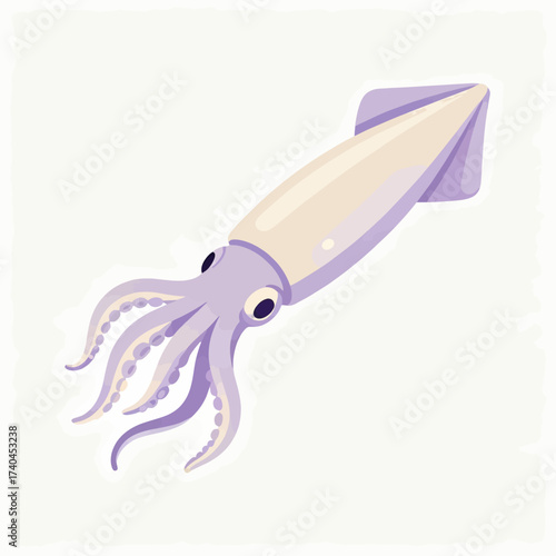 A purple octopus with a white head. The octopus is curled up and has a white belly